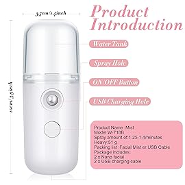 Honoson 2 Nano Facial Mister Sprayer Portable Face Nano Mister for Eyelash Extensions USB Rechargeable 1 oz Handy Skin Care Machine for Face Hydrating, Daily Makeup(Black and White)