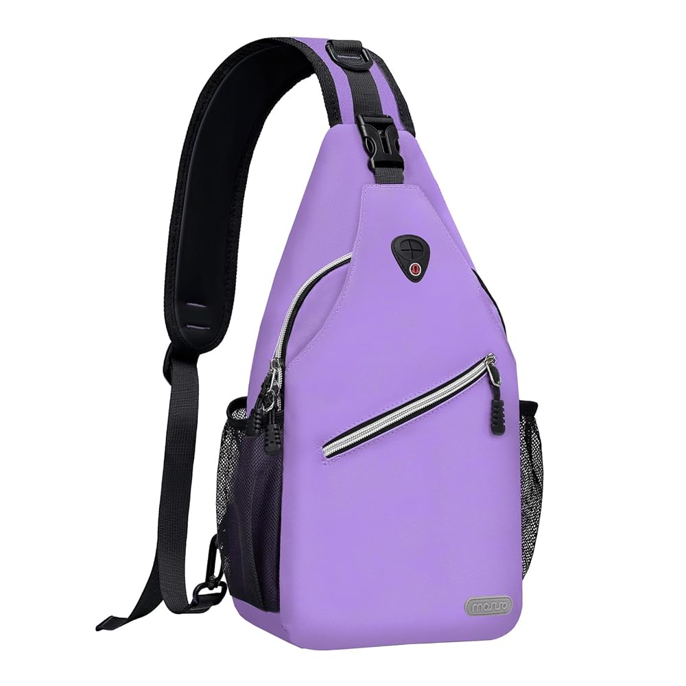 MOSISO Sling Backpack, Multipurpose Crossbody Shoulder Bag Travel Hiking Daypack, Light Purple, Medium