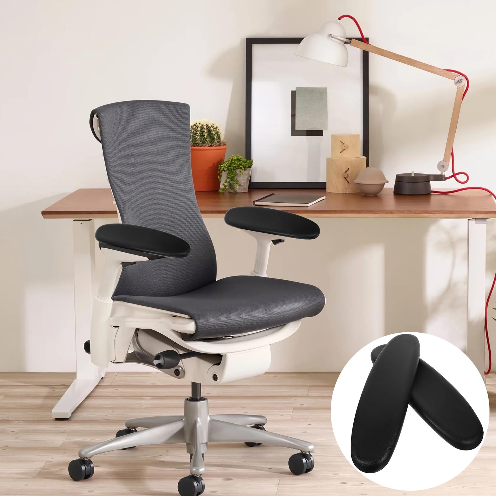 PACKOVE Almohadillas Diseño Clásico de Silla de Oficina para Reposabrazos en Poliuretano Negro, Cojines Cómodos de Repuesto para Trabajadores de Oficina