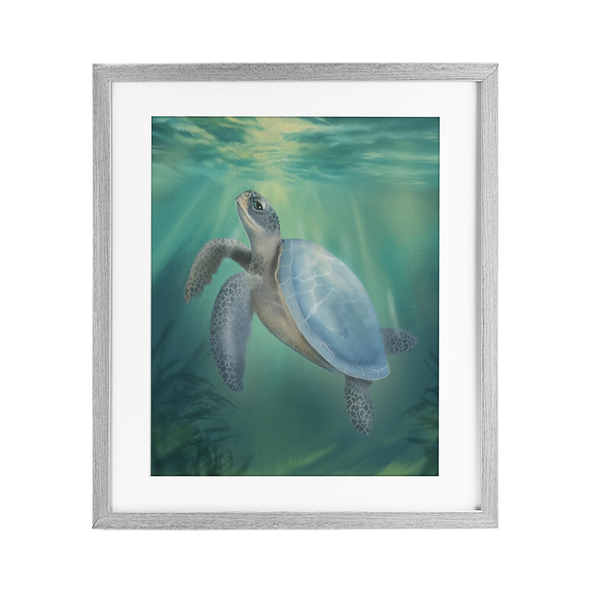 'Coastal Beach Sea Turtle'| Framed Print Under Glass