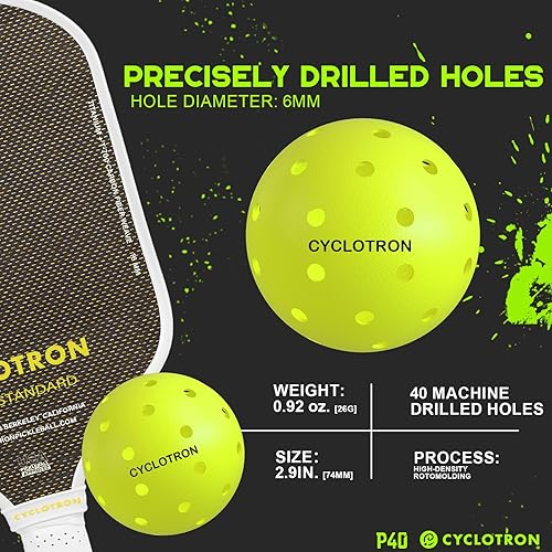 Miniatura 2 de cyclotron P-40 Outdoor Pickleball Balls  USAPA Approved Pickleballs, 40-Hole Precision Design, High Visibility, Durable Seamless HDPE Construction,