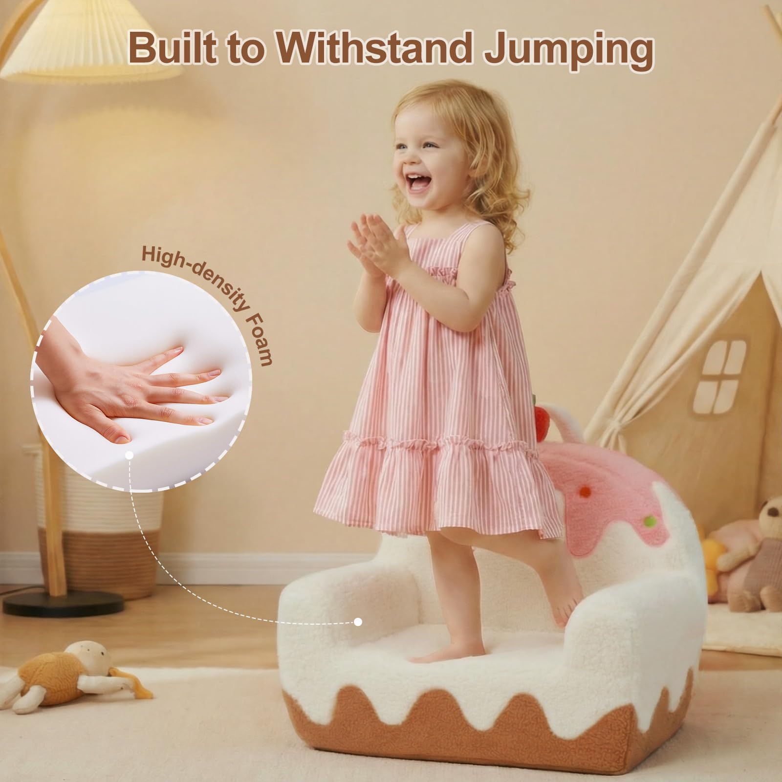 OUOZZZ Fauteuil bébé 1-3 Ans, canapé Enfant chauffeuse en Sherpa Doux, Mini Sofa pour Chambre Fille ou garçon, Design Glace Blanc crème | Sherpa doux, poche latérale et poignée de transport, siège en mousse, salle de jeux ou chambre à coucher
