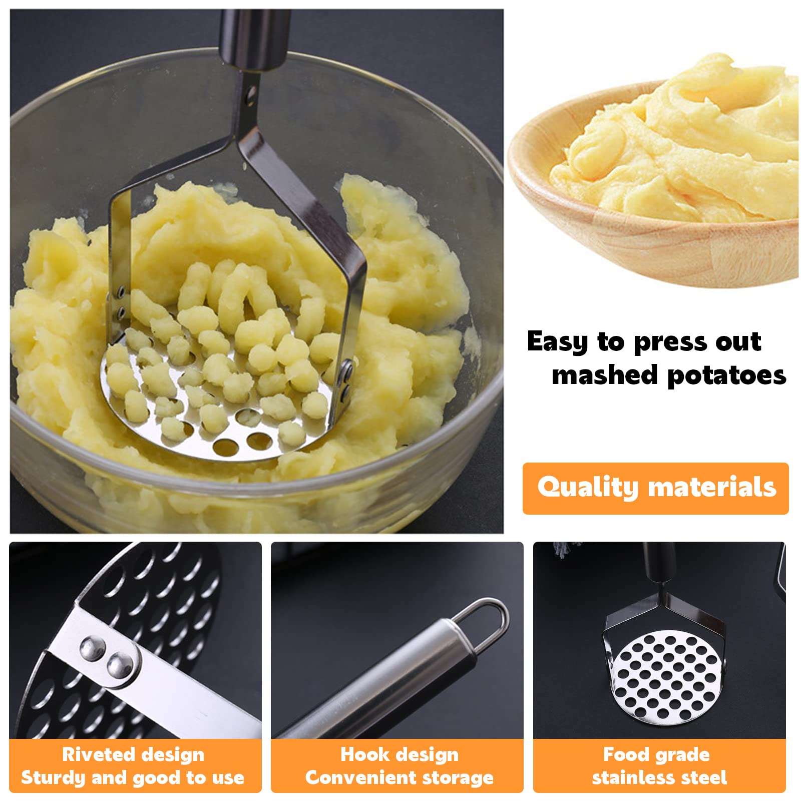 Presse Purée Inoxydable Manuel 2 Pièces pour Légumes et Fruits Lave-Vaisselle