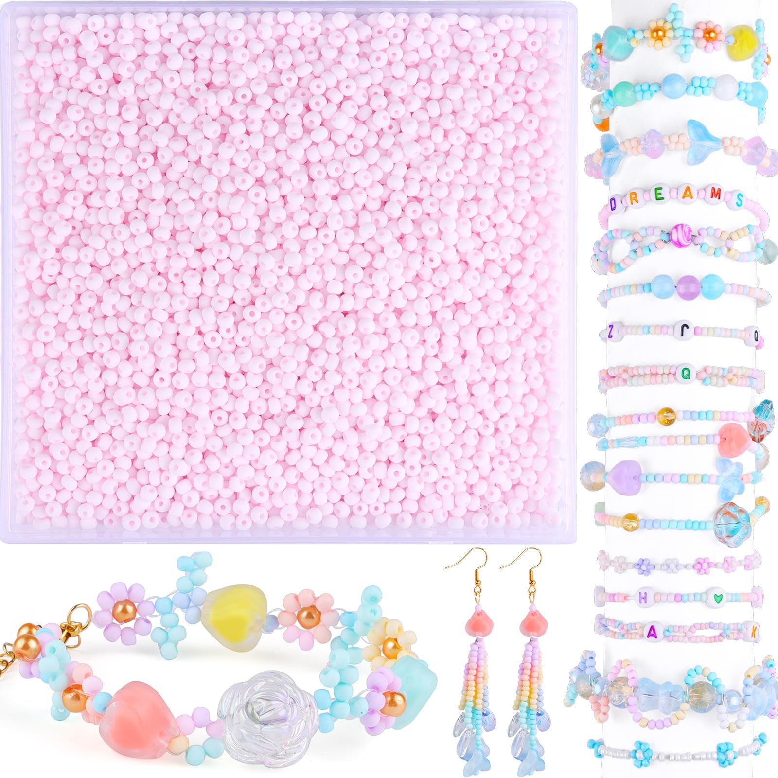 5000Pcs 3mm Matte Light Pink Seed Beads, 8/0 Small Glass Pastel Frosted Beads for Jewellery Making, Bracelet Necklace Rings Earrings Making