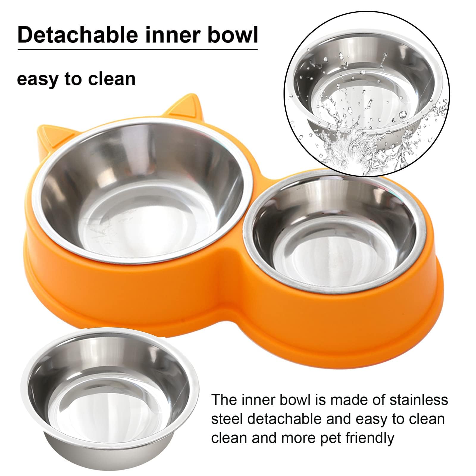 Set Doppia Ciotola per Gatti in Acciaio Inox con Base Antiscivolo, Lavabile in Lavastoviglie