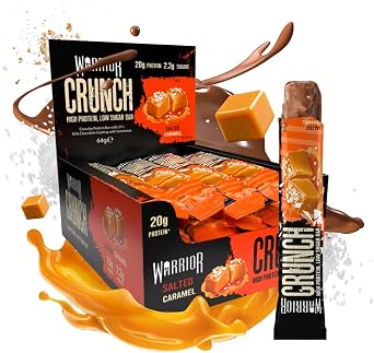 Warrior Crunch Protein Bars, Salted Caramel 12 x 64g – High Protein Snacks (20g), Low Sugar, Low Calorie Snack Bar, Guilt-Free On-the-Go Treats, Multipack Diet Bars for Weight Loss (Pack of 2)
