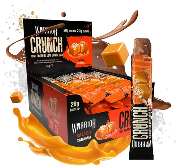 Warrior Crunch Protein Bars, Salted Caramel 12 x 64g – High Protein Snacks (20g), Low Sugar, Low Calorie Snack Bar, Guilt-Free On-the-Go Treats, Multipack Diet Bars for Weight Loss (Pack of 2)