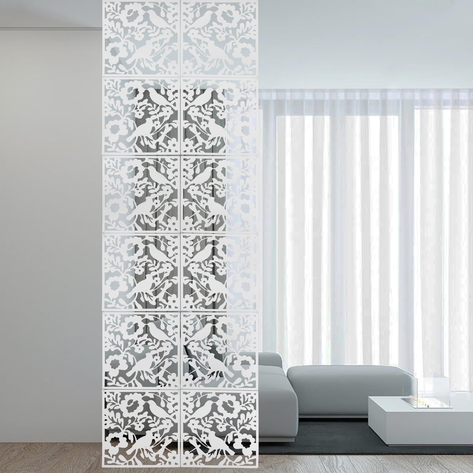 Divisor de habitación colgante, separador de habitaciones para colgar, pantalla de 12 piezas para decoración de habitación/hotel, placa decorativa de pared (blanco)