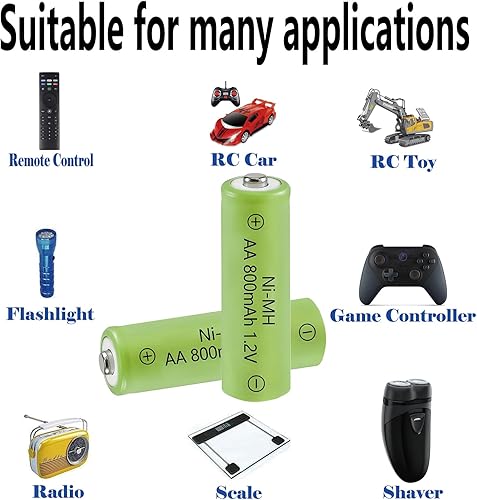 Miniatura 3 de Baterías recargables NiMH AA de 800 mAh de 1.2 V, paquete de 12 baterías recargables dobles A para luces solares, tira de luces de camino, ratón,