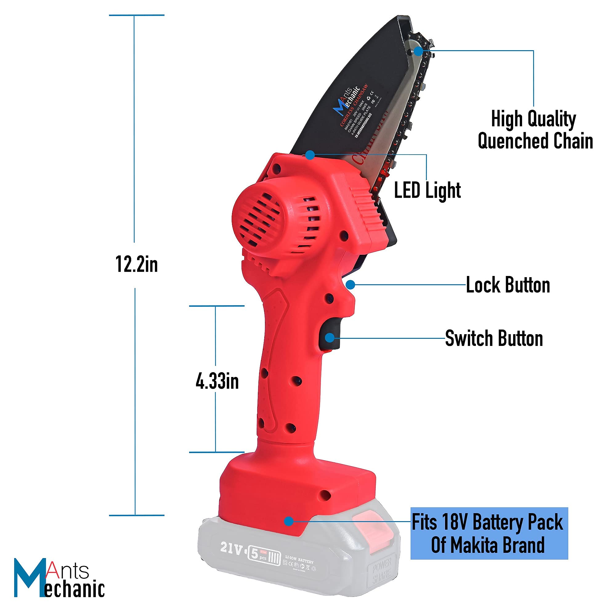 MechanicAnts Mini Chainsaw,4-inch Electric Chain saw Handheld Mini Pruning  Shears Chainsaw for Tree Trimming & Wood Cutting,2 Saw chains,1 Charger  Include,One 21v 1500mAh Battery and Box : Amazon.sg: DIY and Tools