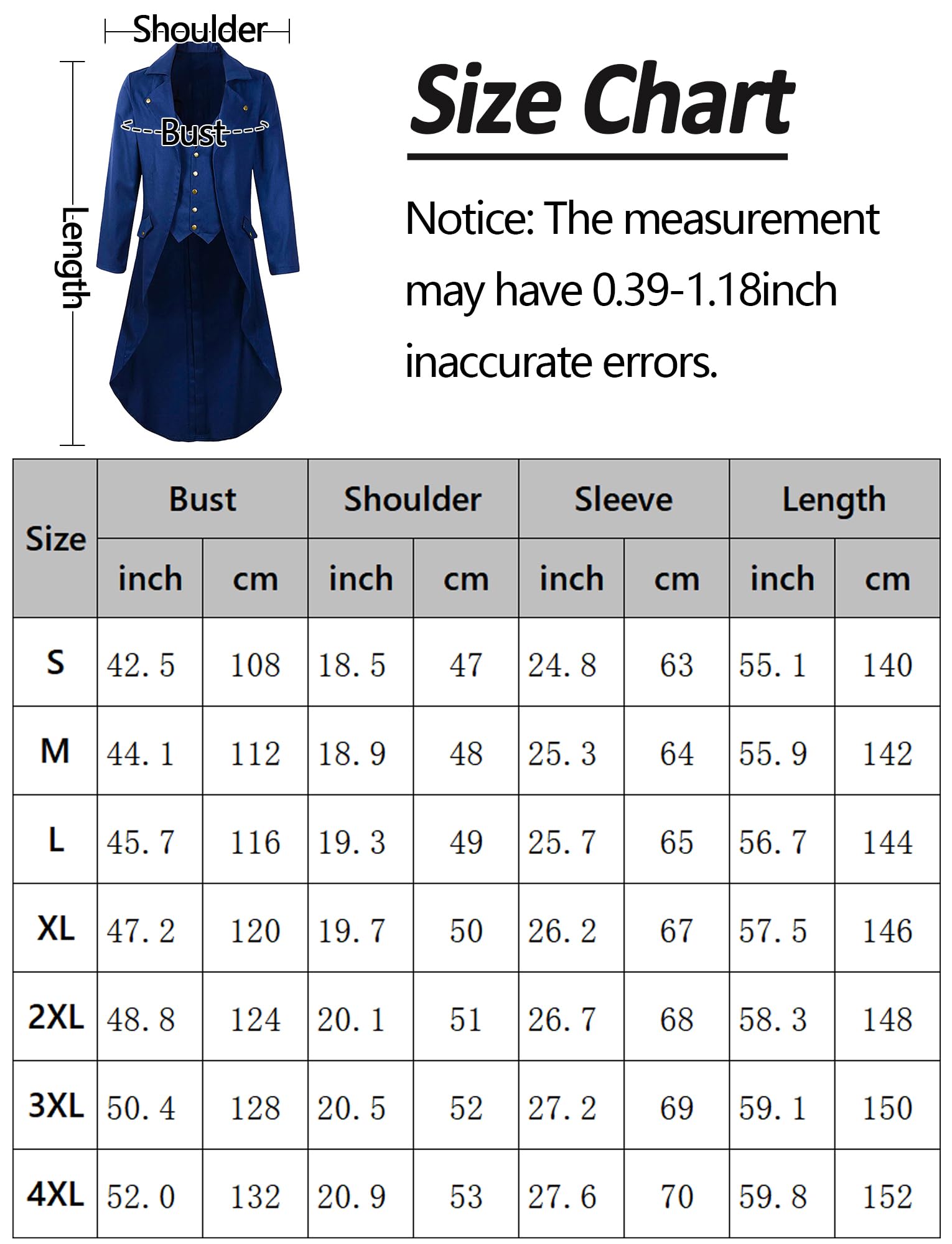 Maeau - Chaqueta Gótica Cola Larga para Hombre Abrigo Largo Medieval Victoriano Tuxedo Esmoquin Largo Vintage Uniforme Príncipe de Halloween S-4XL