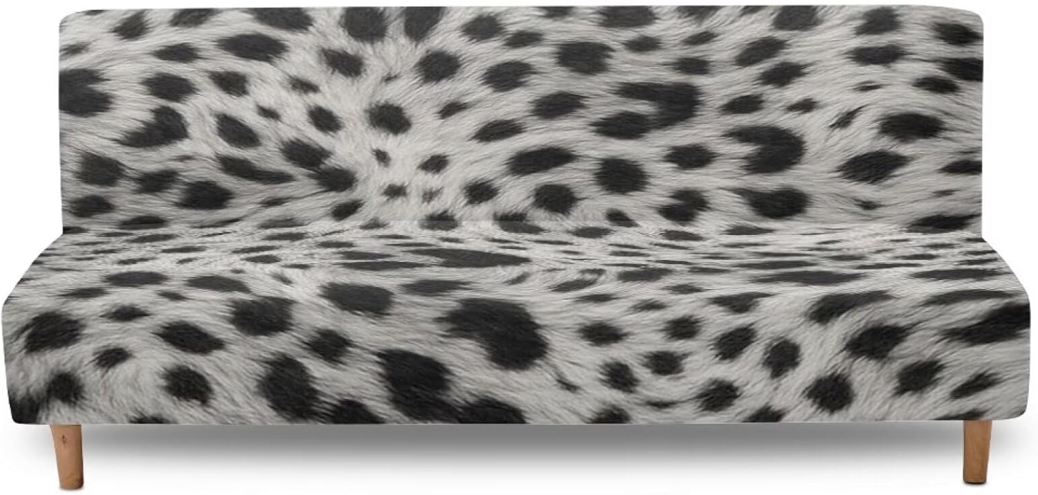 Black White Leopard Print Armless Futon Slipcover, Dustproof Futon Sofa Slipcover Without Armrests Soft Couch Chair Protection for Pets Kids