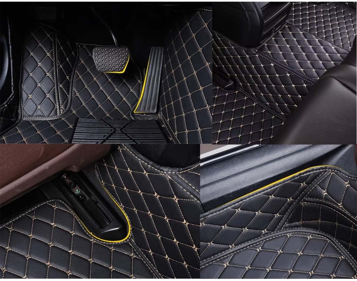 Custom Personalized Floor Mats for Honda Accord,Civic,CR-V,HR-V,Pilot,CR-Z,Fit Non-Slip Waterproof Protection Luxury Leather Full Coverage Carpets Cargo Anti-Slip Liners (Wine Red Black)