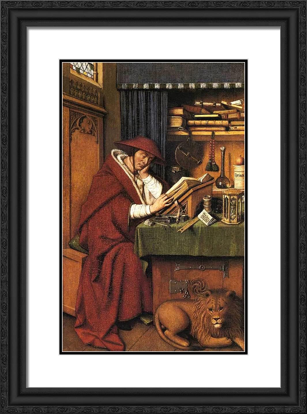 ArtDirect Van Eyck, Jan 18x24 Black Ornate Framed Art Print with Double Matting Titled: Saint Jerome in His Study