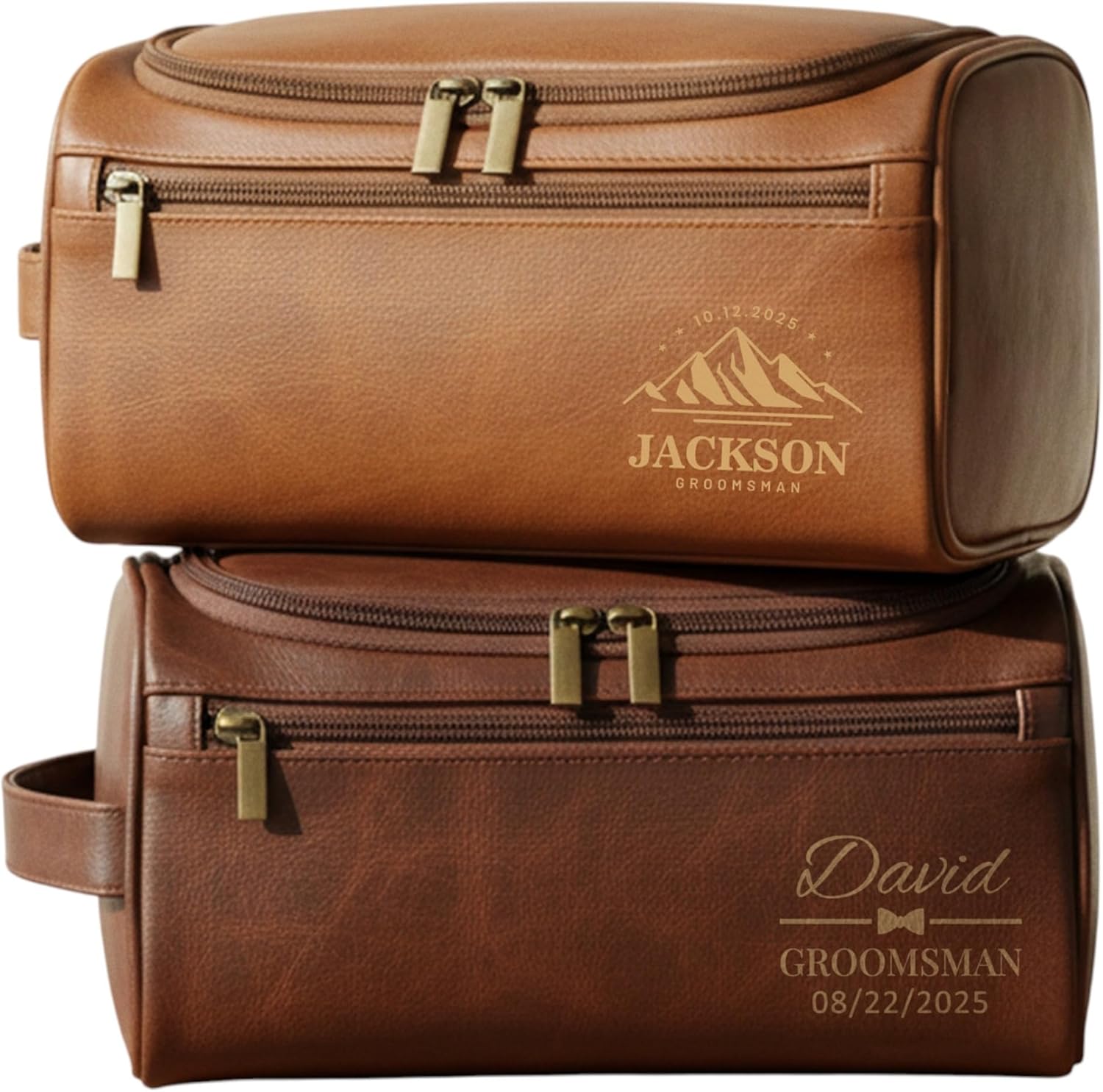 The Most Popular Father's Day Gifts for Every Type of Dad Custom engraved leather travel toiletry bag with zippered compartments for organizing shaving supplies, toiletries, and travel accessories.