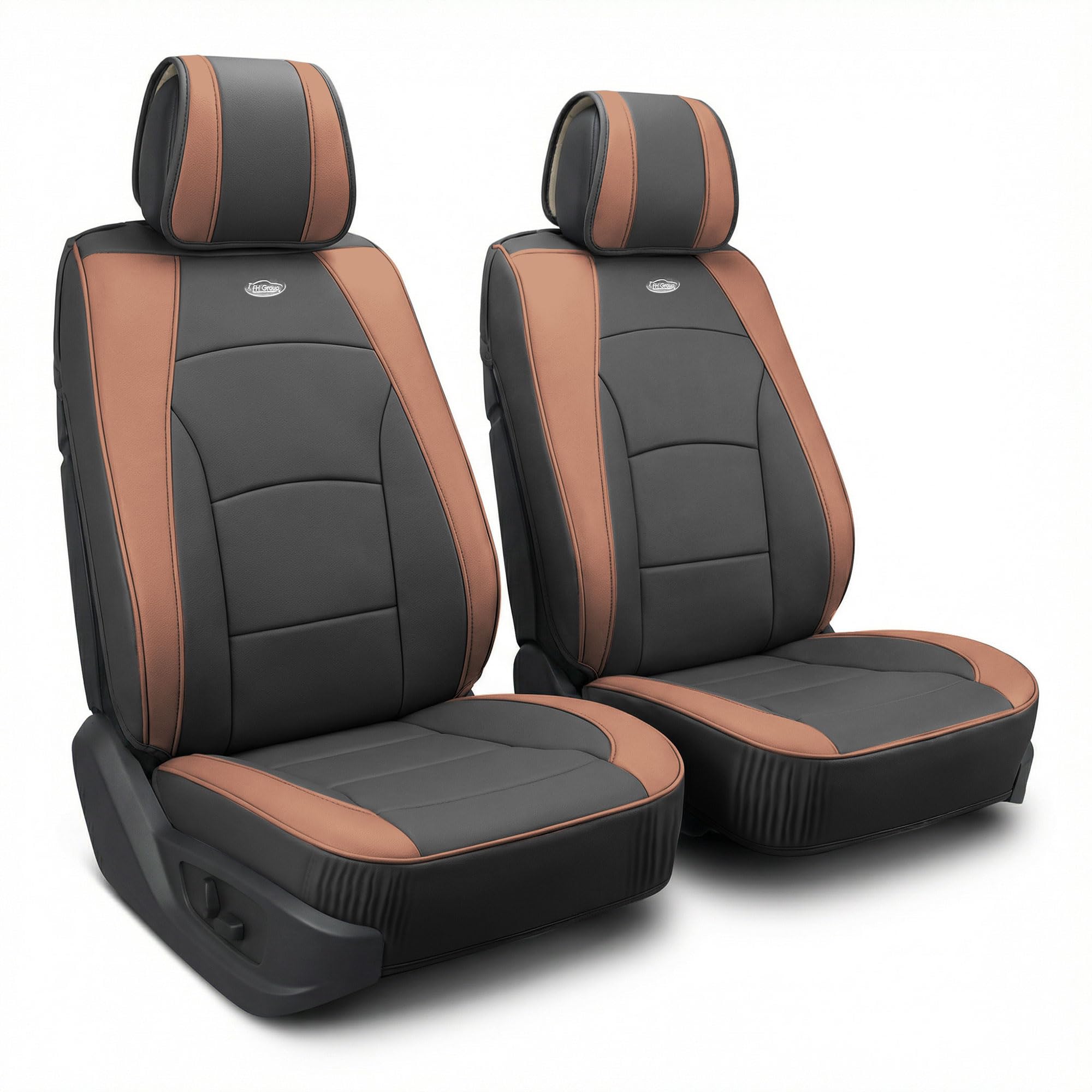 FH Group Car Seat Cover Cushion - 2 Pack Seat Covers for Cars Trucks SUV,) Faux Leather Car Seat Cushions, Waterproof Car Seat Cover Cushion, Universal Fit Car Seat protector Front Set Brown