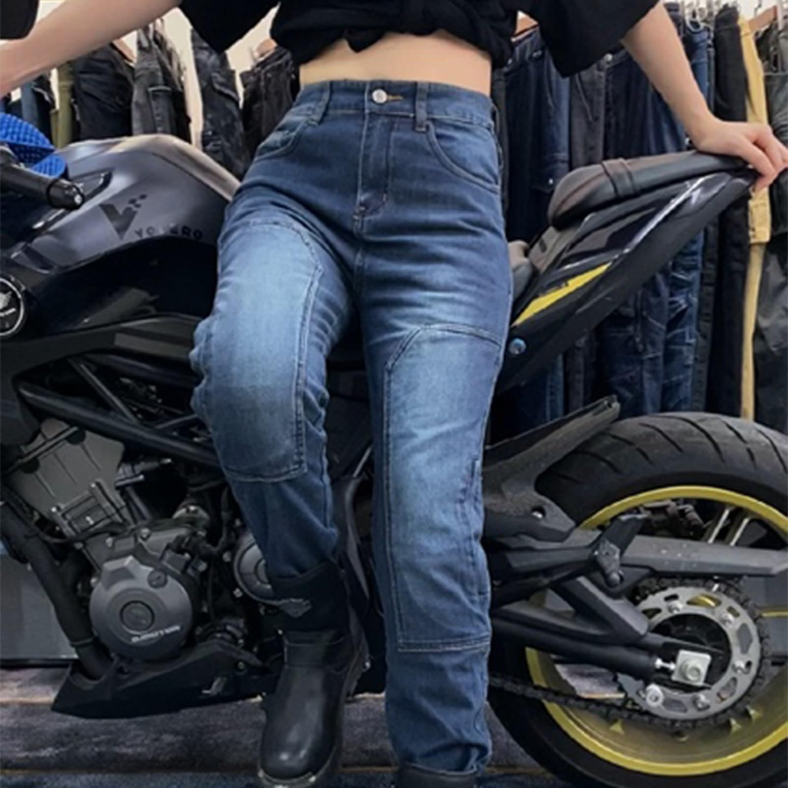 WESBR Pantaloni da Equitazione del Motocross da Donna/Uomo Pantaloni Motociclistici Lacrima -Tessuto Resistente/con Armatura CE Utilizzato for Motociclette, Sci, Avventura
