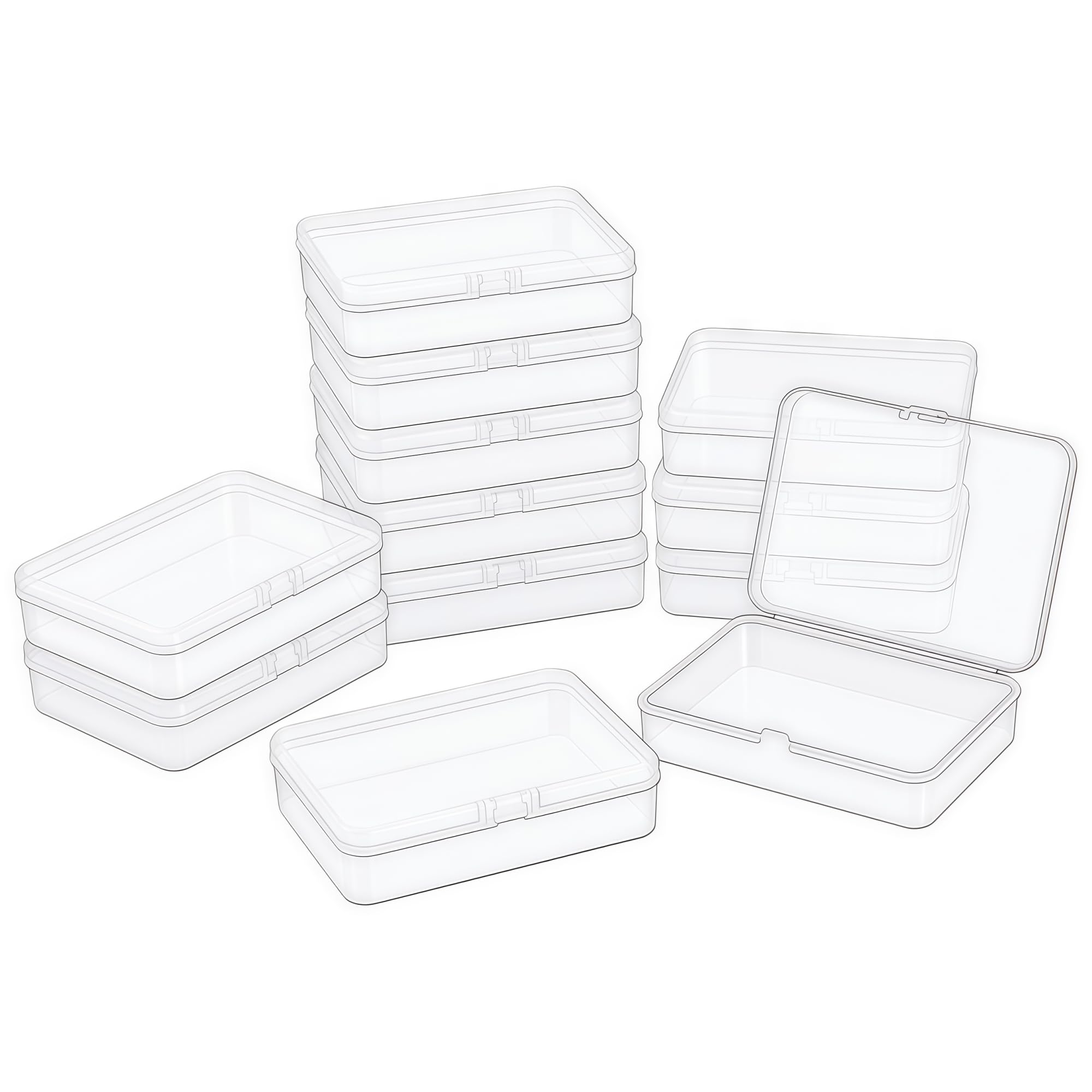12 Pack Plastic Storage Boxes with Lids 11.5 x 8.5 x 2.8 cm – Clear Rectangular Small Containers for Diamond Art Accessories, Beads, Crafts and Hardware, Stackable Organiser Box Set