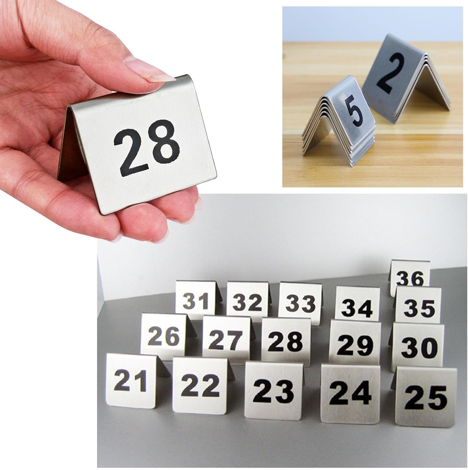 Doppelseitig Nummeriertes Edelstahl Tischschild 1-25 1-50 Sitzplan Tischkarten Restaurant Hochzeits Sitzkarte Für Veranstaltungen,Bankette,Gastronomie,Hochzeitsbankett Tischdeko,Silber,1~50