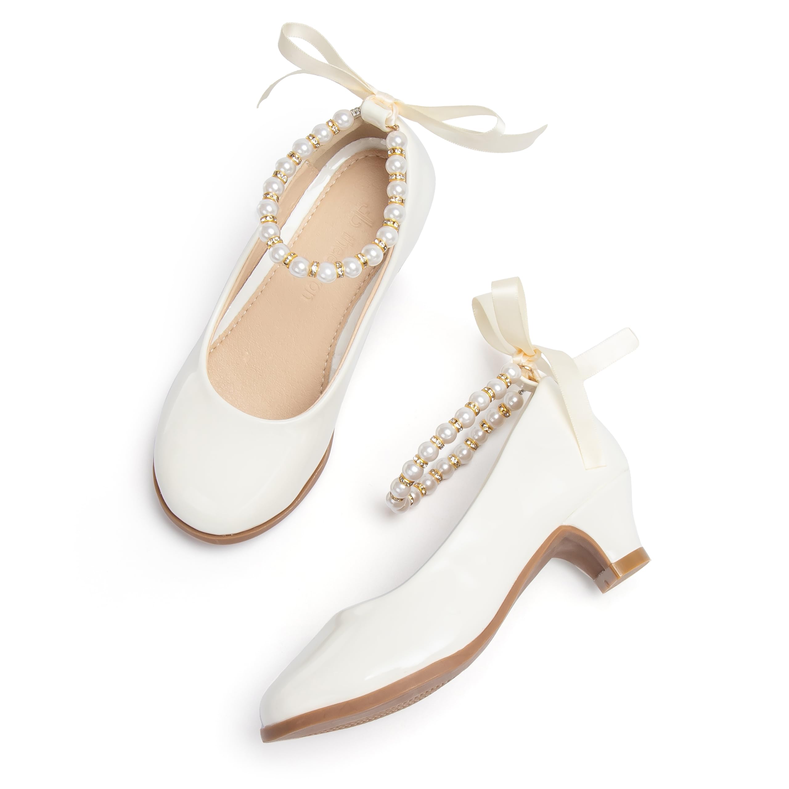THEE BRON Girls Low Heel Dress Shoes Mary Jane Party Wedding Flower Girl Pumps