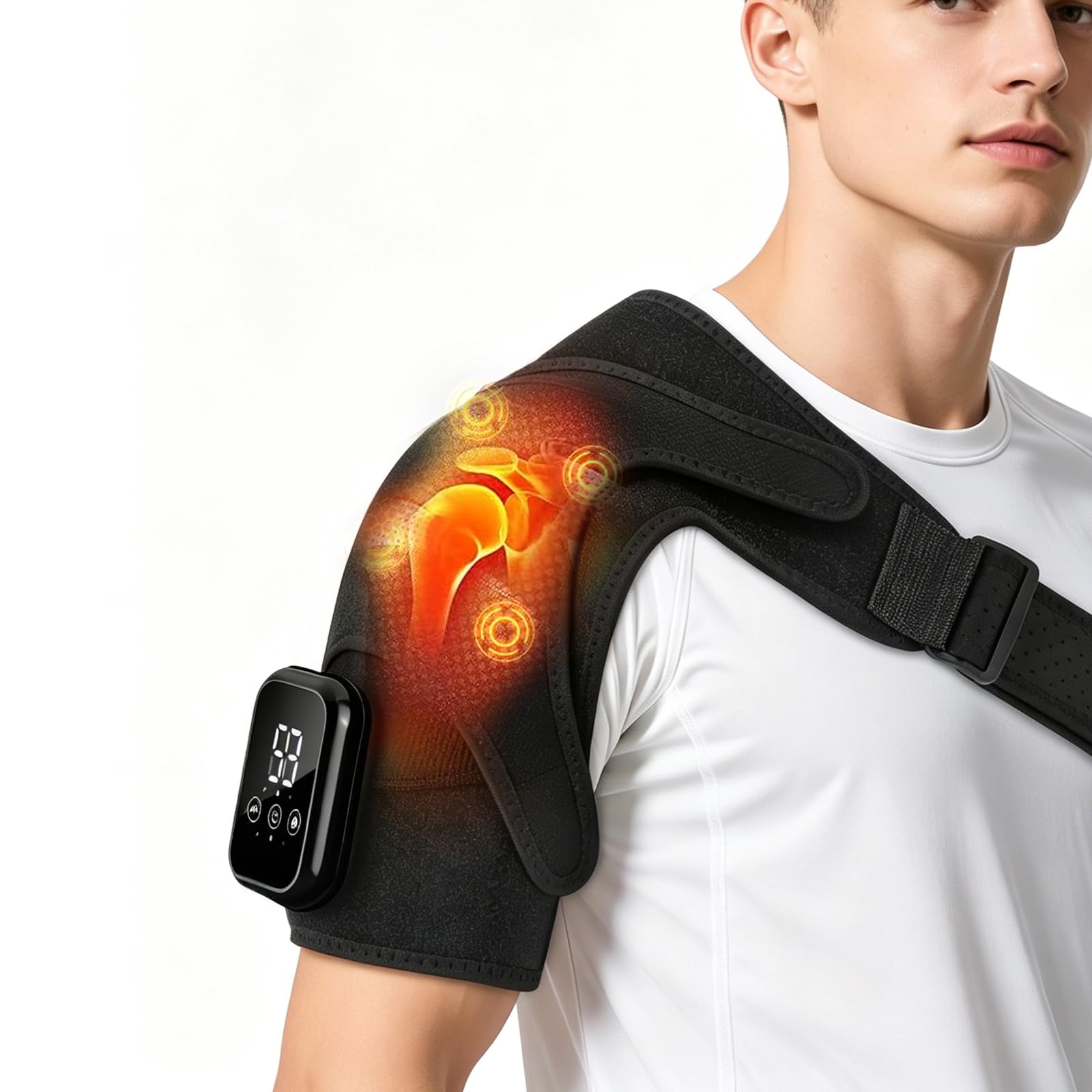 Masajeador de hombro de triple método y almohadilla térmica de hombro con masaje, con 3 niveles de calentamiento y 3 modos de vibración, para Aliviar el Dolor de Hombros y Músculos