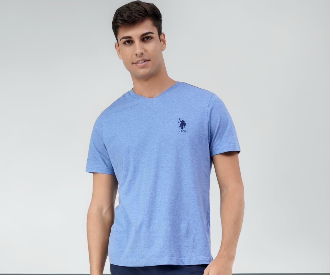 Men's I638 V-Neck Embroidered Logo Lounge Cotton Regular Fit T-Shirt