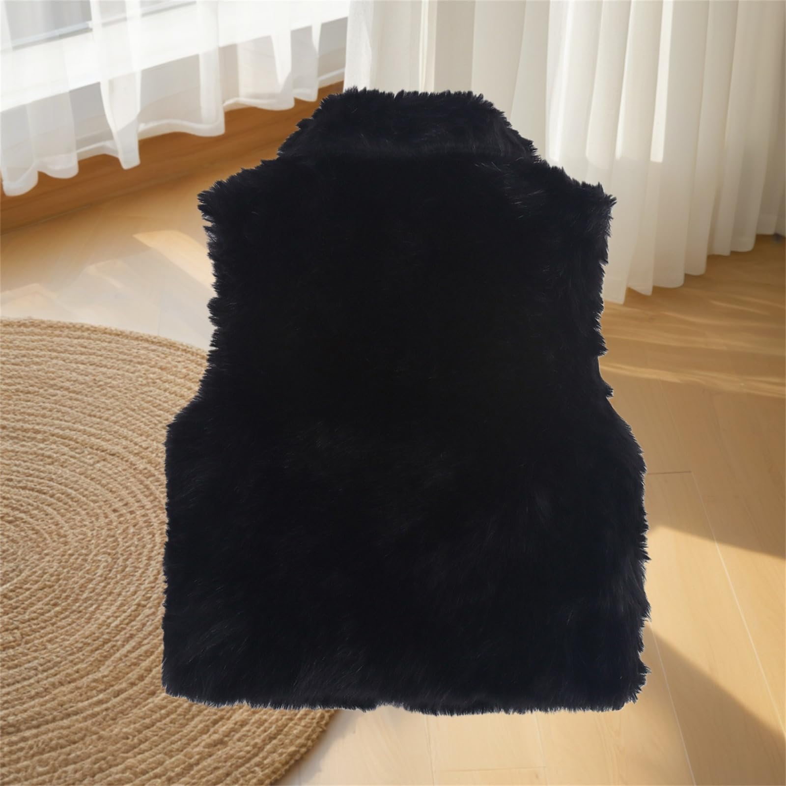 Generisch Elegante gilet da donna in pelliccia sintetica con colletto a risvolto, alla moda, corto e senza maniche, caldo e soffice con parte anteriore aperta