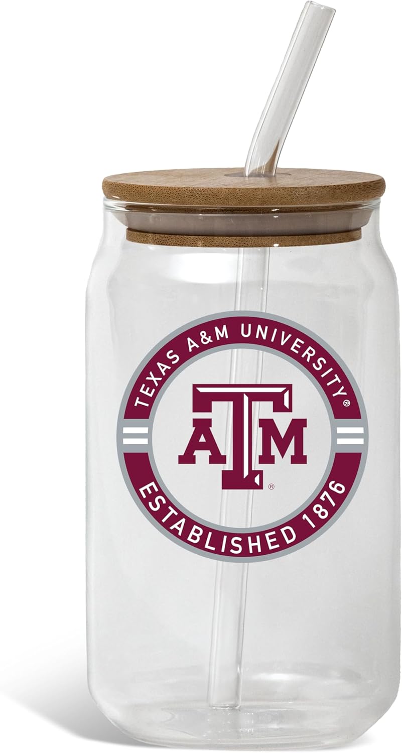 The Memory Company | Licensed NCAA 16oz Vintage Logo Glass with Bamboo Lid