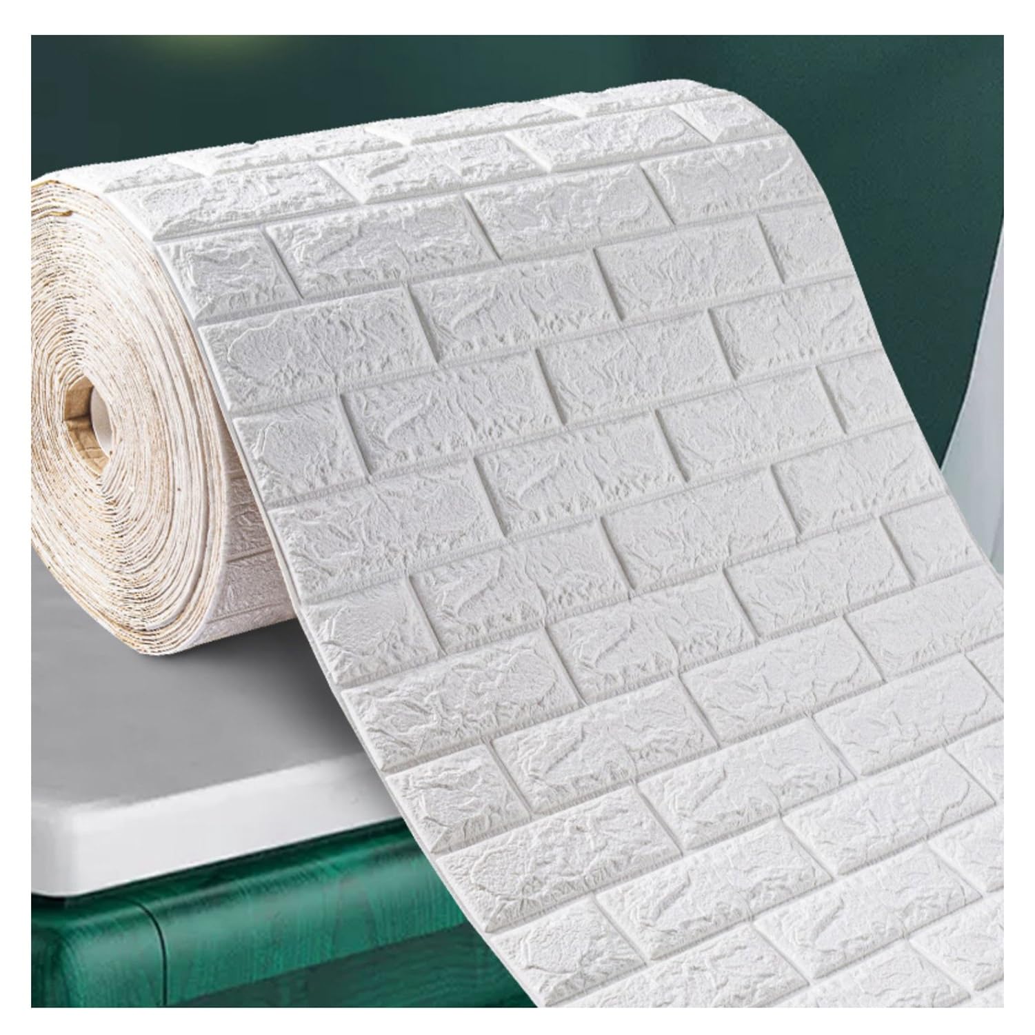 Panneaux muraux 3D brique blanche 70cm x 10m en mousse lot de 10 pièces