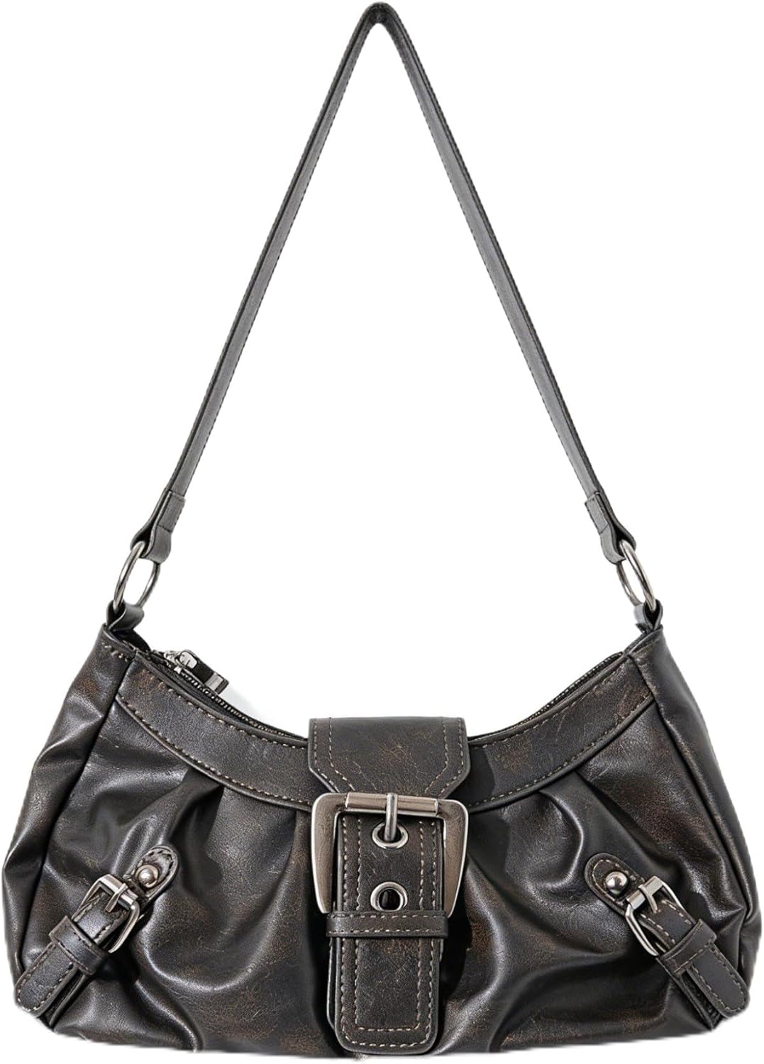 Y2k Small Shoulder Bag for Women,Vintage Buckle Vegan Leather Hobo Goth Punk Purse Top Handle Handbag