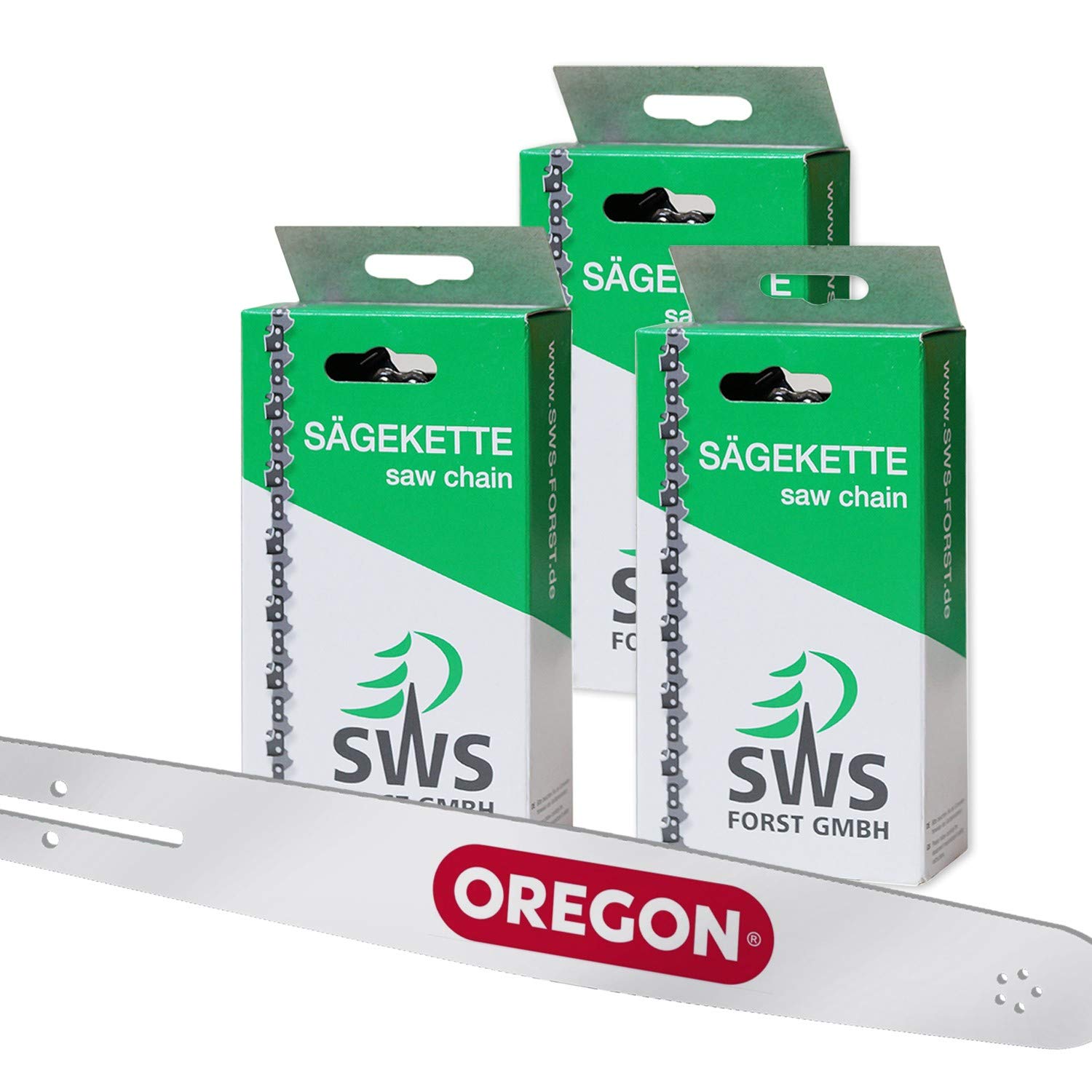SWS Forst Schwert-Set 45 Cm – Mit 3 Halbmeißel-Ketten, Für STIHL 036 U.a.
