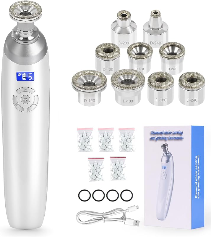 Beauty Star Aparelho portátil de microdermoabrasão com ponteiras diamantadas, sem fio, 9 ponteiras e bateria de 500 mAh