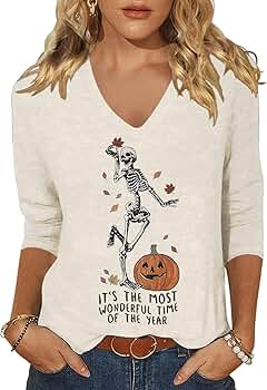Amazon.com: Women's 3/4 Sleeve V Neck Fall Halloween Shirt