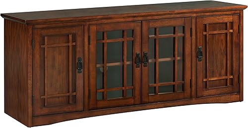 Leick Home 82360 Soporte de TV de madera maciza Mission Oak de cuatro puertas para televisores de 65" Consola universal de TV para sala de estar,