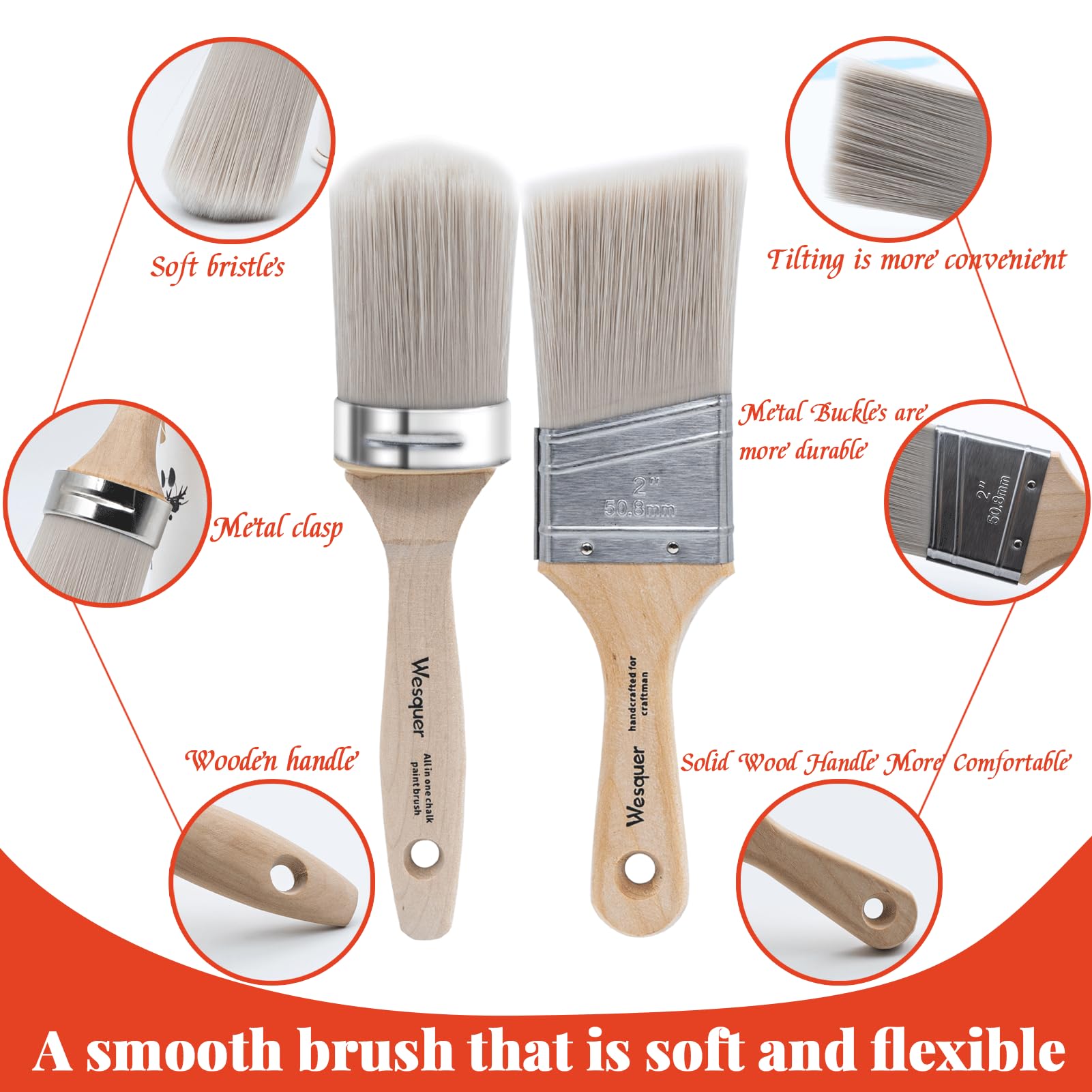 Wesquer Chalk Paint Brushes Round Paint Brush For All Water Based