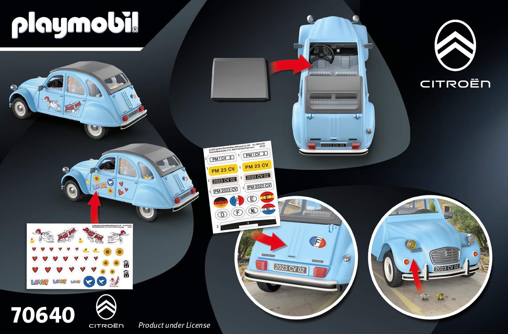 PLAYMOBIL Classic Car 70640 Citroën 2 CV, Dos Caballos con Capota extraíble, Pieza de colección para los Aficionados de los Coches, Juguete para coleccionistas y niños a Partir de 5 años