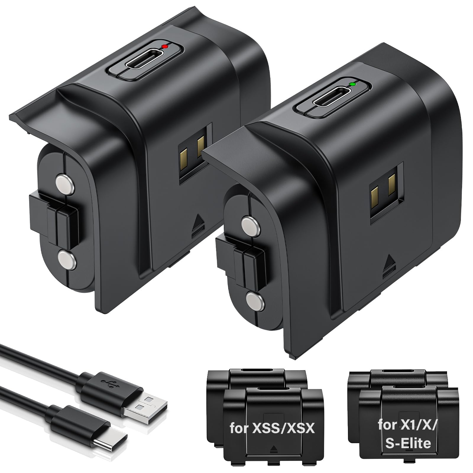 ZRZLMVP Xbox-Controller-Akku-für-Xbox-One/One S/One X/One Elite/Xbox Series X|S Controller, 2 x 4800mWh Xbox Akku Pack Zubehör- Wiederaufladbar, 2.5 Std Schnelllade, 4 Abdeckungen, 2er-Pack