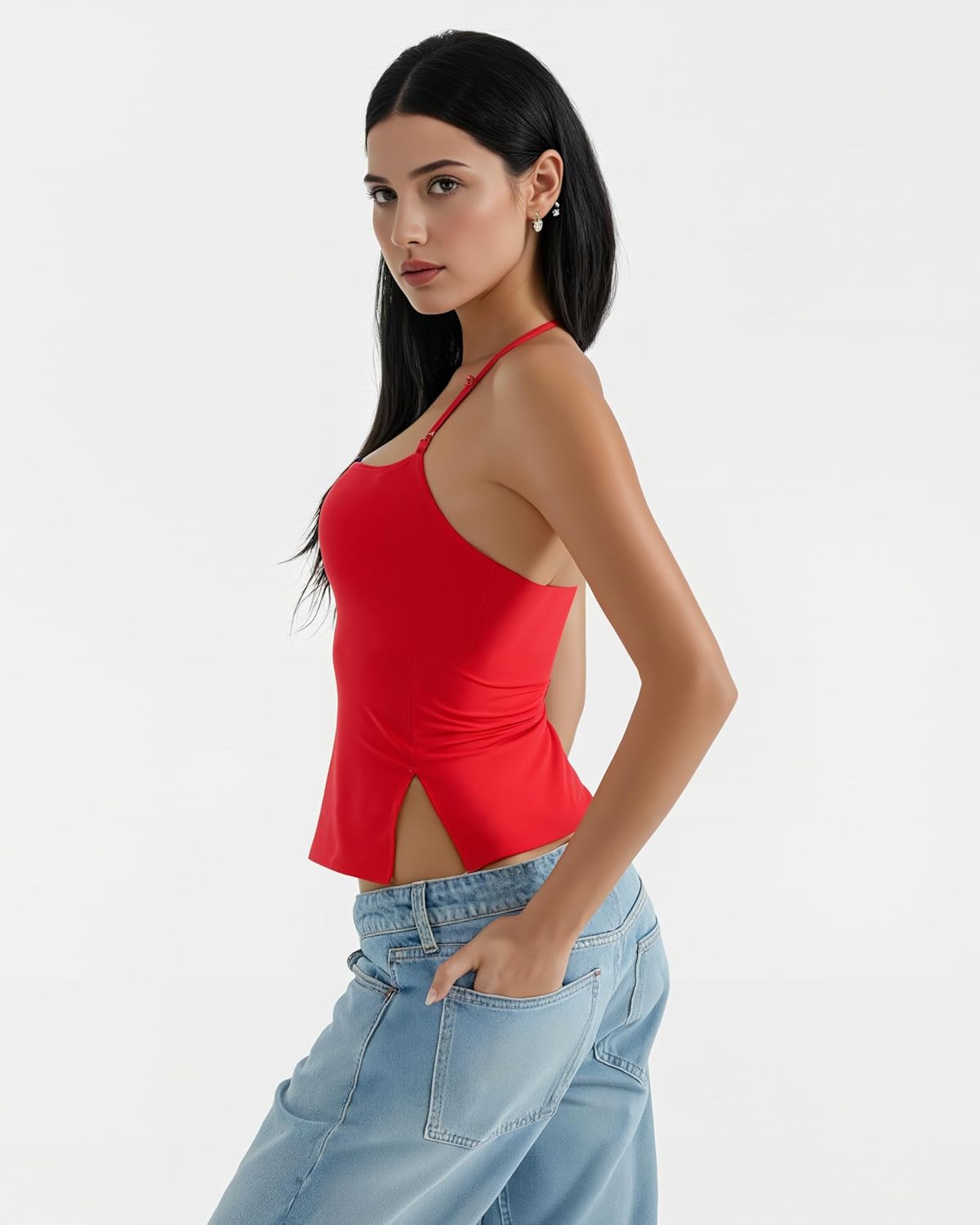 Women Halter Tanks Tops Backless Double Line Cami Tops Trendy Crop Top - Image 3