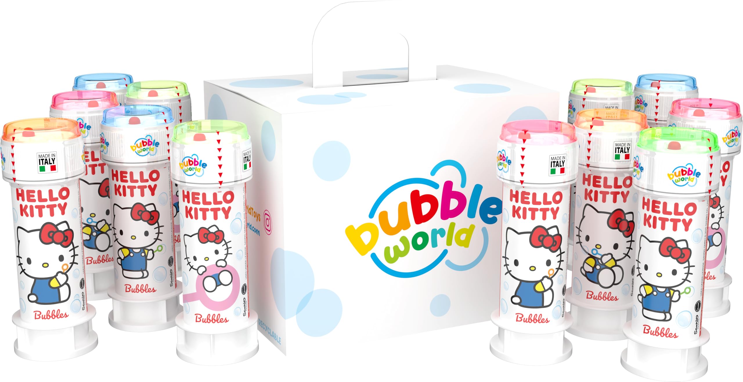 Bubble World - Hello Kitty Soap Bubbles for Children - Party Pack of 12 x 60 ml - Birthday Gadget with Cat Theme - Made in Italy