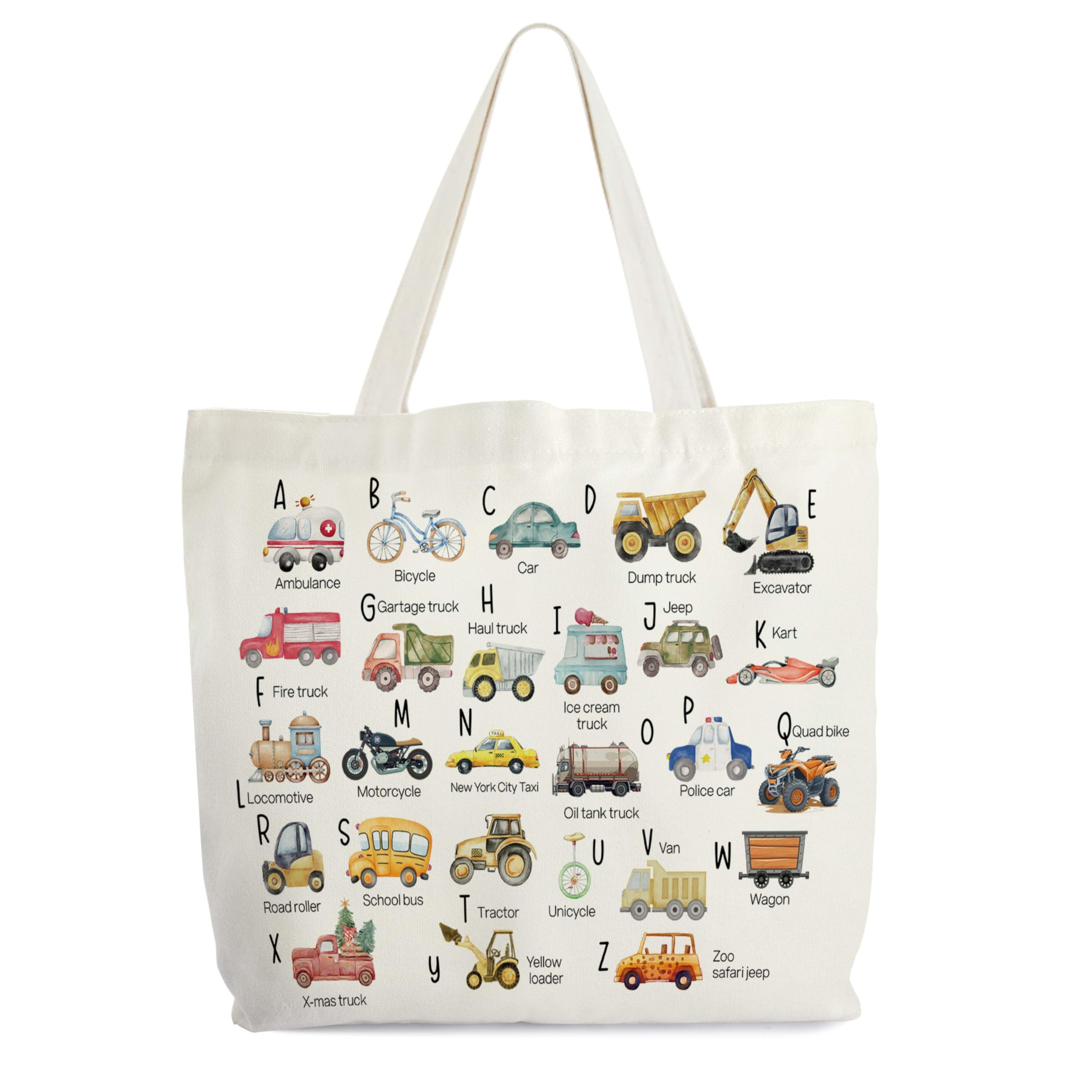 Levitatinyear Construction Alphabet Canvas Tote Bag for Women, ABC Letters Learning Tote, Library Book Bag, Teacher Tote Bags for Books, Alphabets Gift Bag, Colorful Shoulder Bag Gifts for Her -23