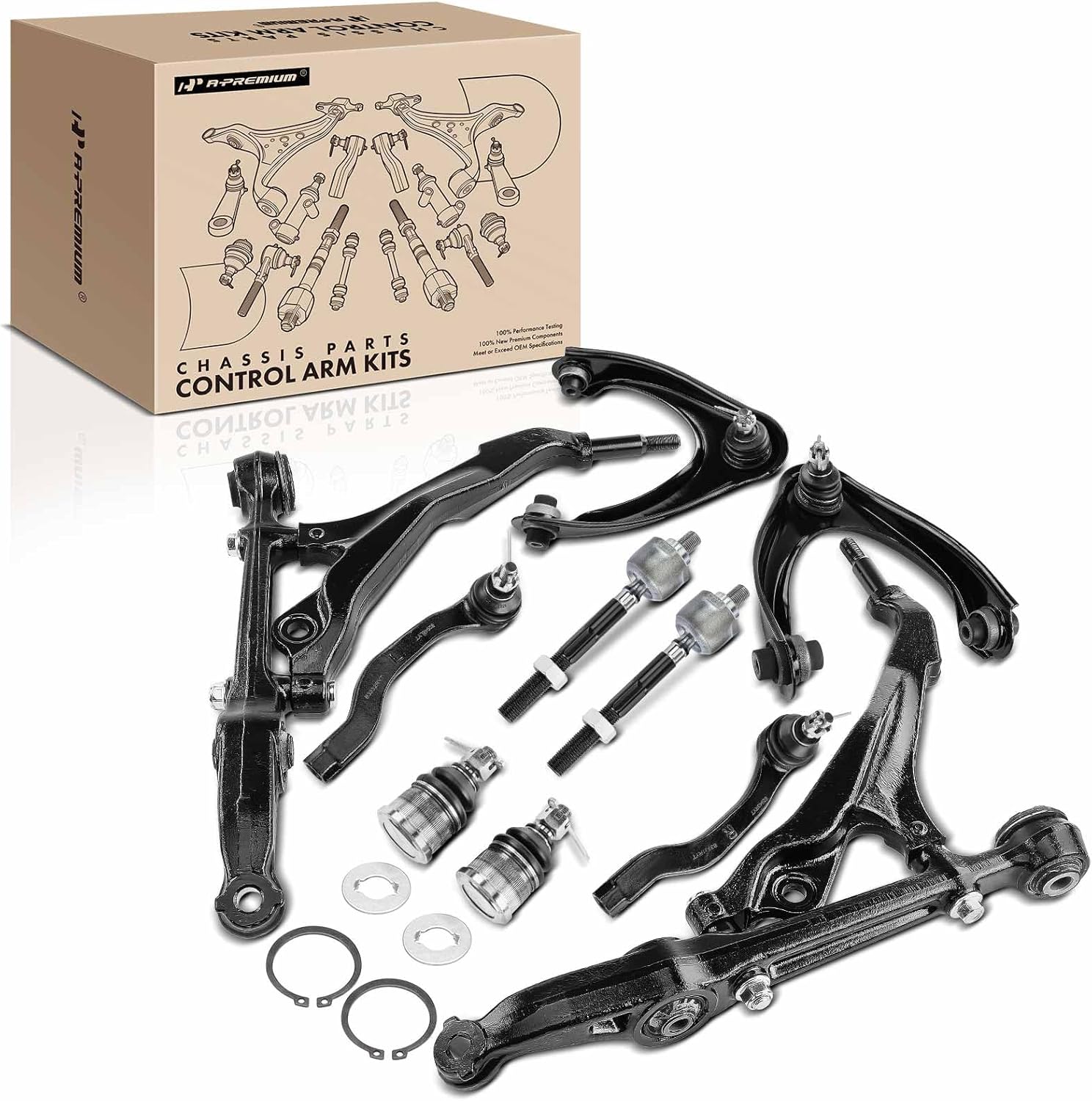 A-Premium 10Pcs Front Suspension Kit, Upper & Lower Control Arm, Lower Ball Joint, Inner & Outer Tie Rod End, Compatible with Honda Civic 1996 1997 1998 1999 2000