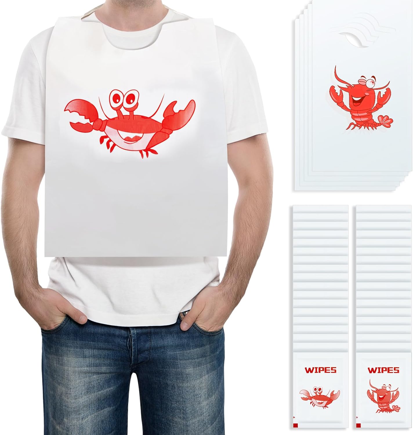 Vabean Lobster Crab Bibs and Wet Wipe Bundle 23 Inch