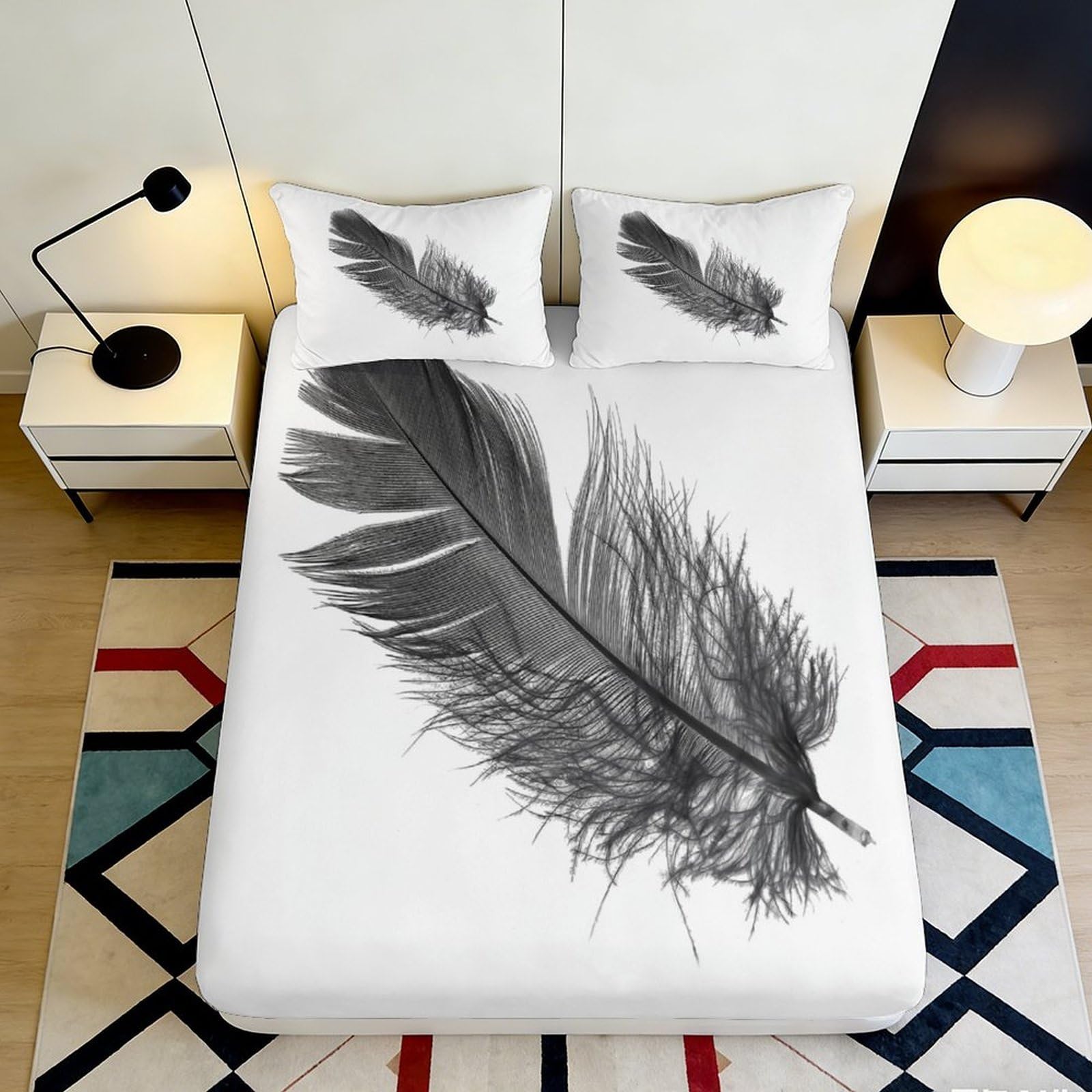 Uynsixtme Style-10 3D Printed Feather Fitted Sheet Microfiber Deep Pocket Non-Slip Feather Mattress Fitted Cover For Home Bedroom 90X200x25cm