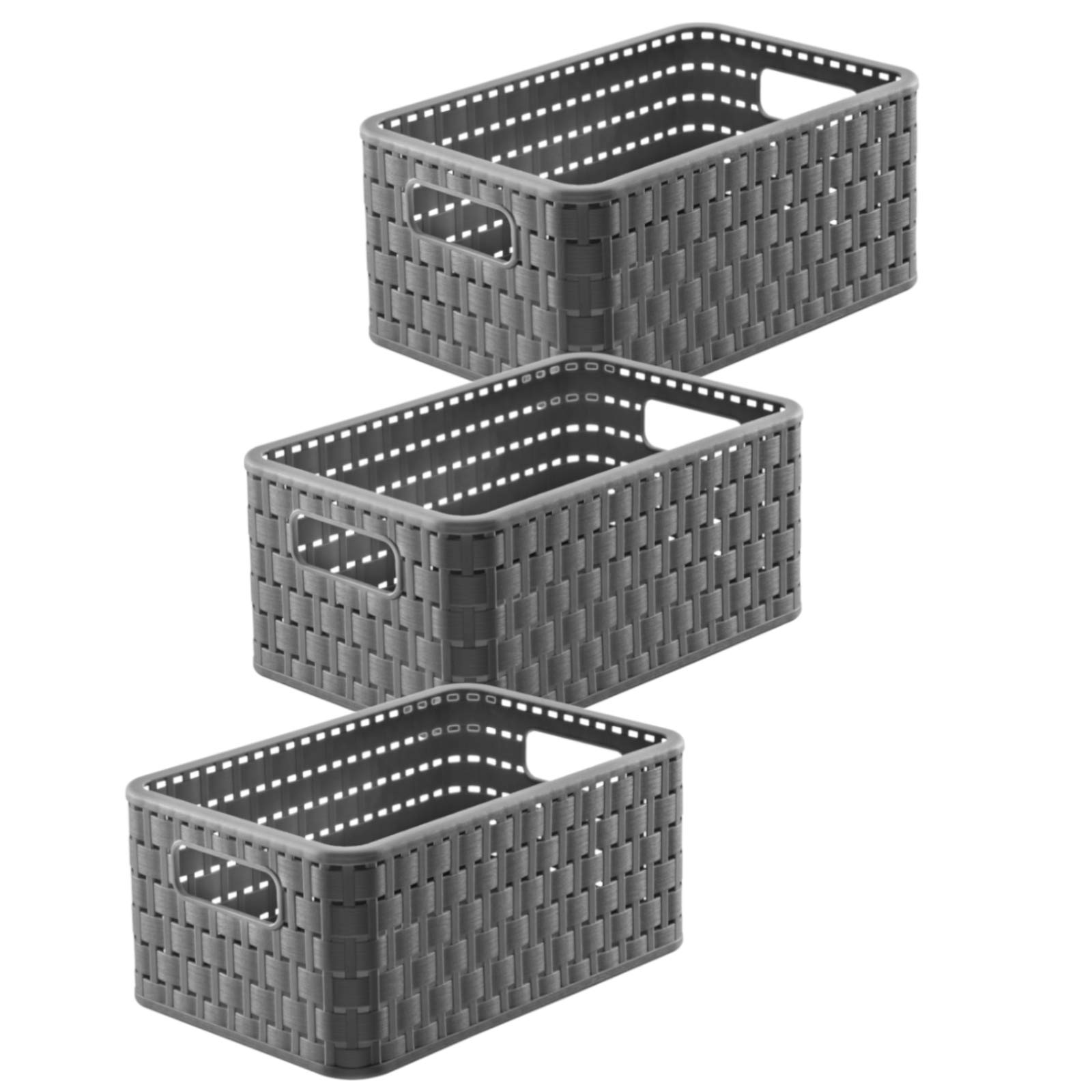 Rotho Charcoal Country Set Of 3 Storage Boxes 6L Rattan Look Plastic (Pp) Bpa Free Anthracite 3 X A5/6L (28 X 18.5 X 12.6 Cm)