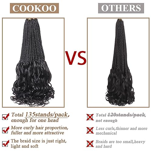 Miniatura 5 de COOKOO 10 pulgadas, 9 paquetes (135 hebras), trenzas de ganchillo rizadas francesas negras, trenzas de ganchillo negras con extremos ondulados,