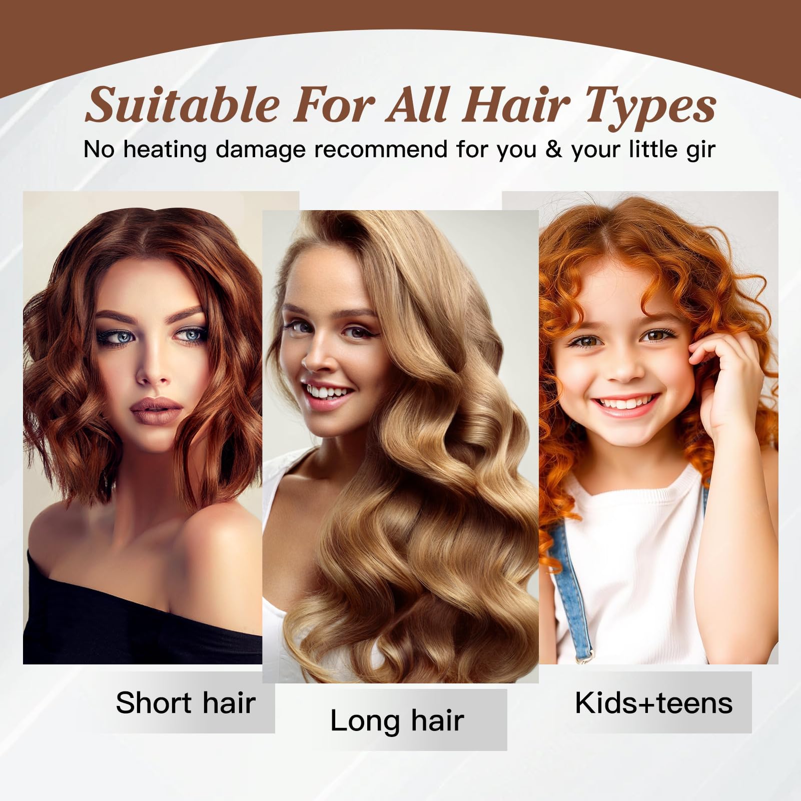 Heatless Curls Band,nowa lokówka do włosów na noc, 3 sztuki, overnight blowout loki bez wysokiej temperatury, do włosów średnich, długich włosów (brązowa)