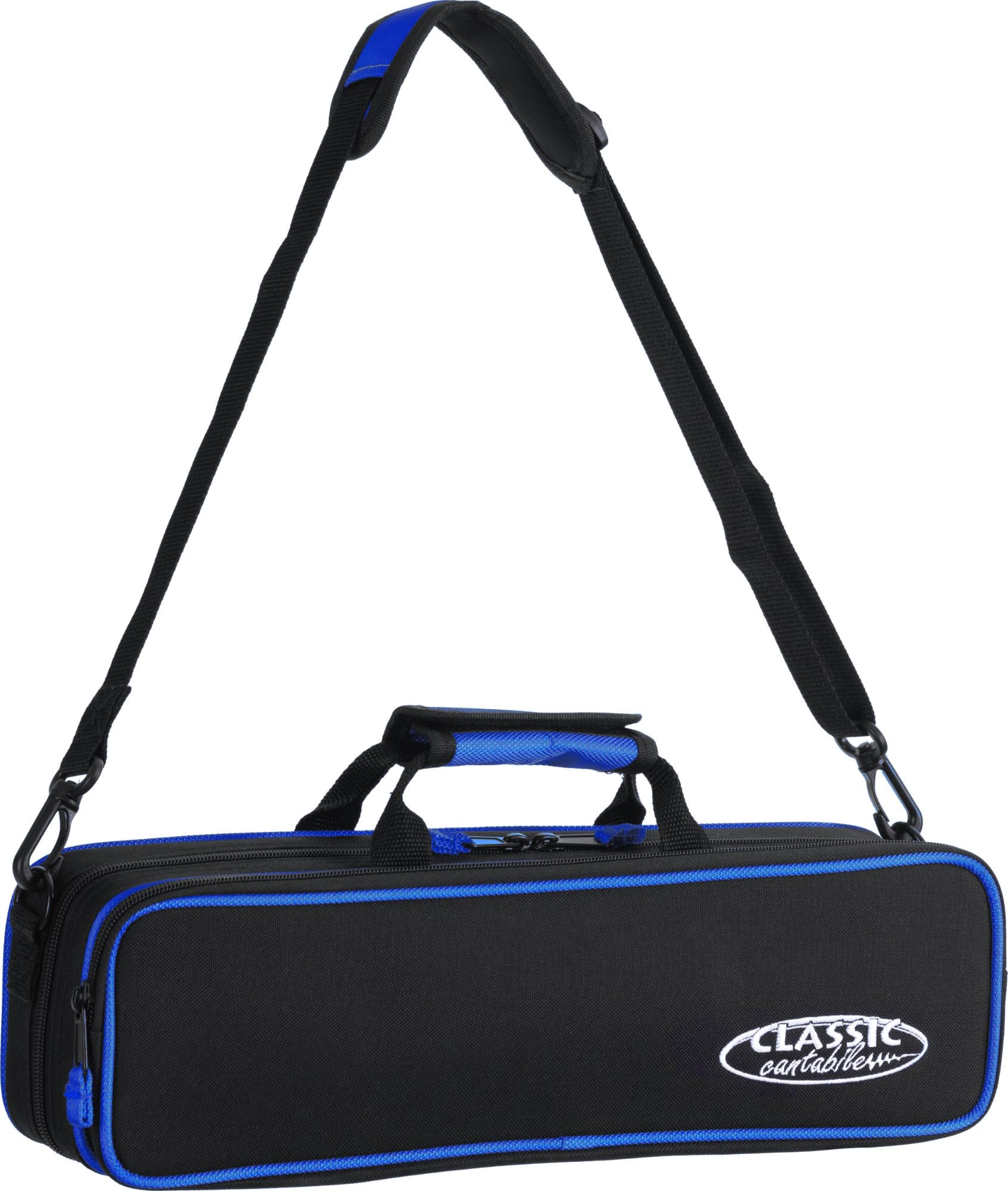 Classic Cantabile estuche ligero azul para flauta transversal, resistente al agua y desgarros, con acolchado térmico, correa incluida. Compatible con flautas transversales comunes.