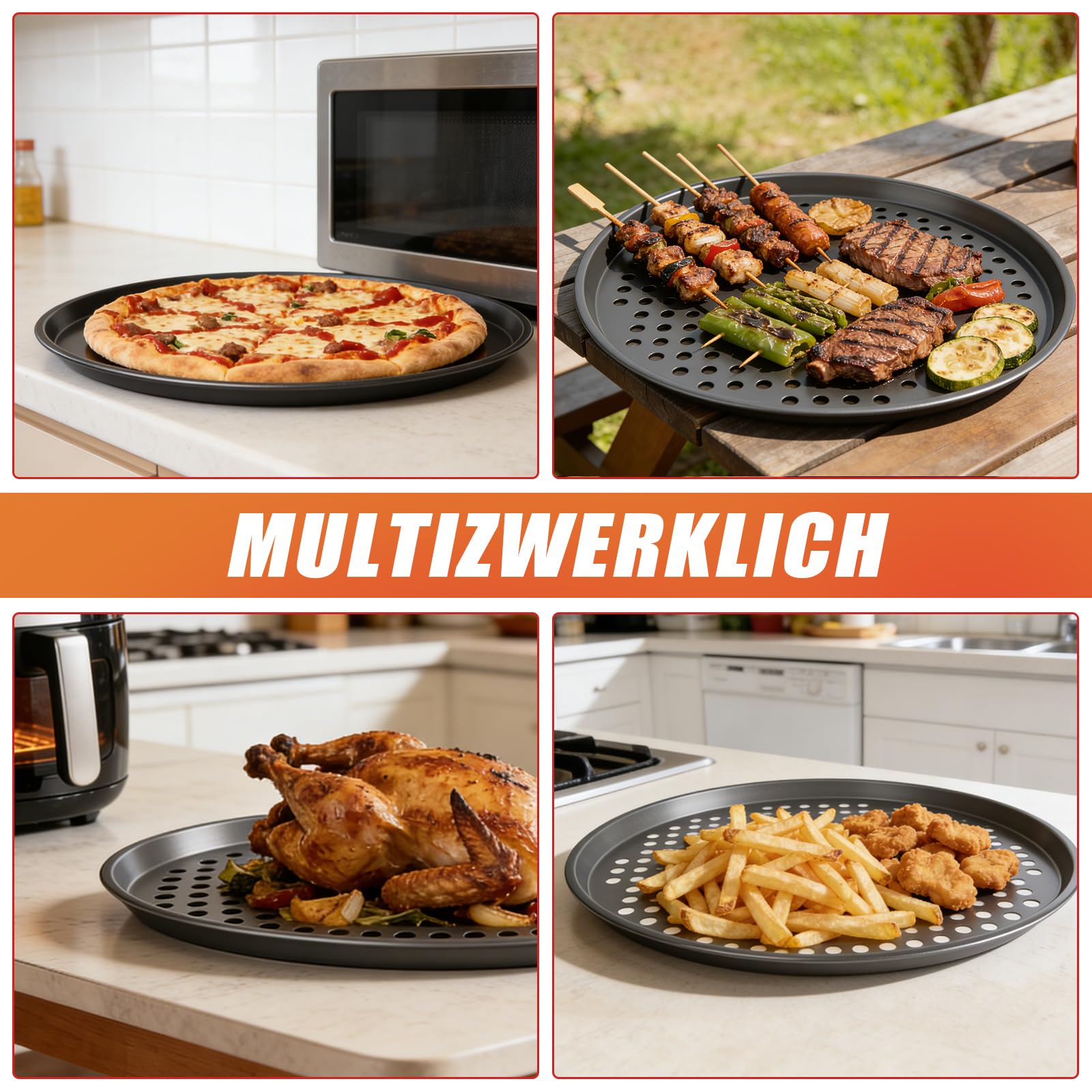 Lot de 4 plaques à pizza rondes perforées - Diamètre : 29 cm - Résistantes à la chaleur - Pour four à pizza et four jusqu'à 230 °C