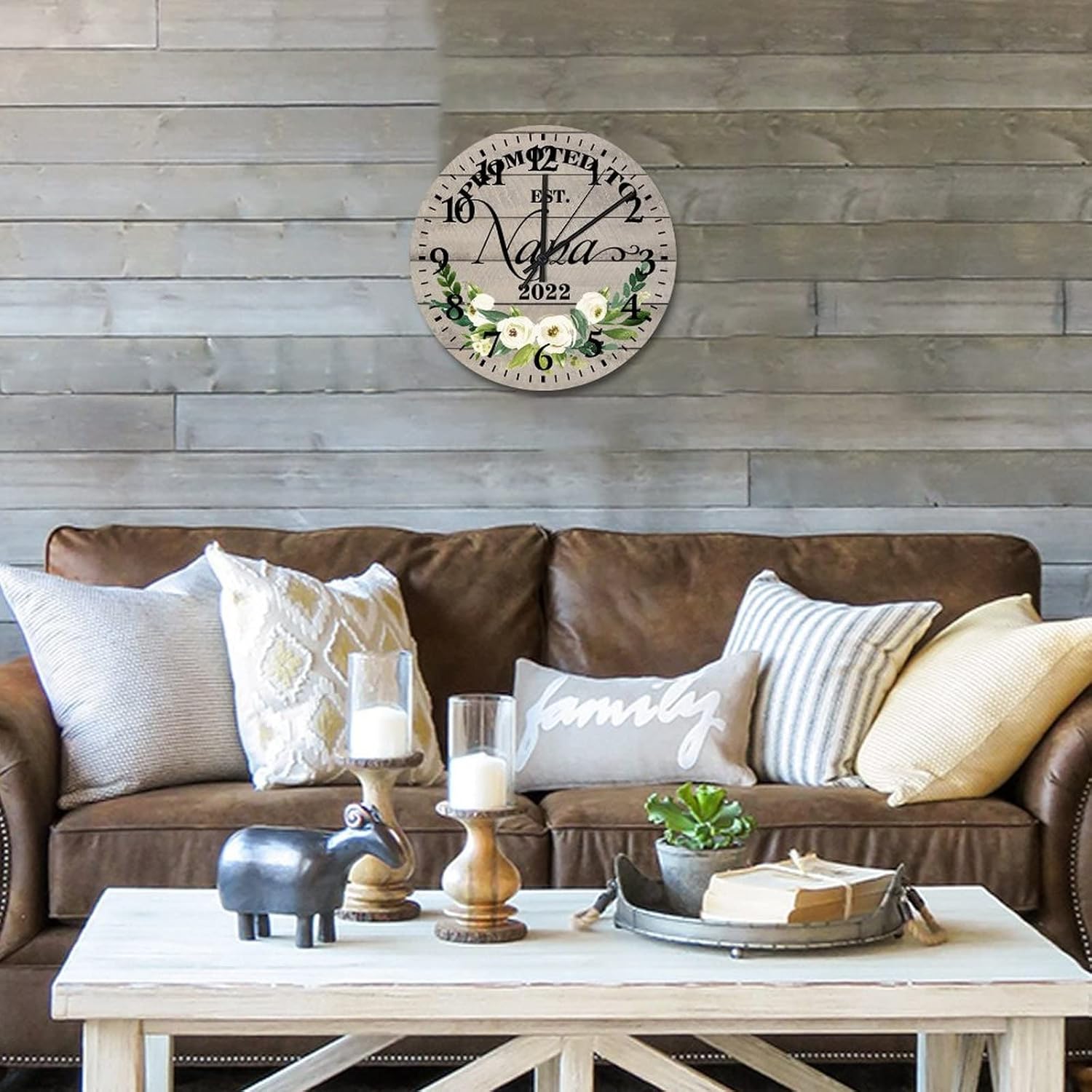 Promoted to Nana Clocks 12 Inch, Baby Announcement New Grandmother Grandma Gift Wooden Hanging Clock Silent Non Ticking Round Arabic Numbers Clock for Living Room Bedroom Kitchen Farmhouse Decor