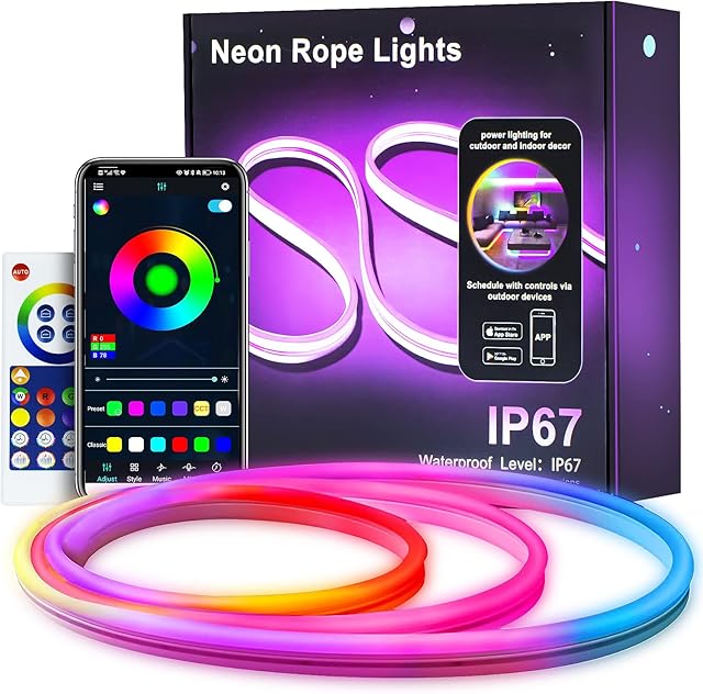 Neon LED Strip 3 m, RGBIC Neon LED Strip with App Control, DIY Colour Changing Light Strip, Music Sync, Neon Light Strip for Living Room, Bedroom, Wall Decoration